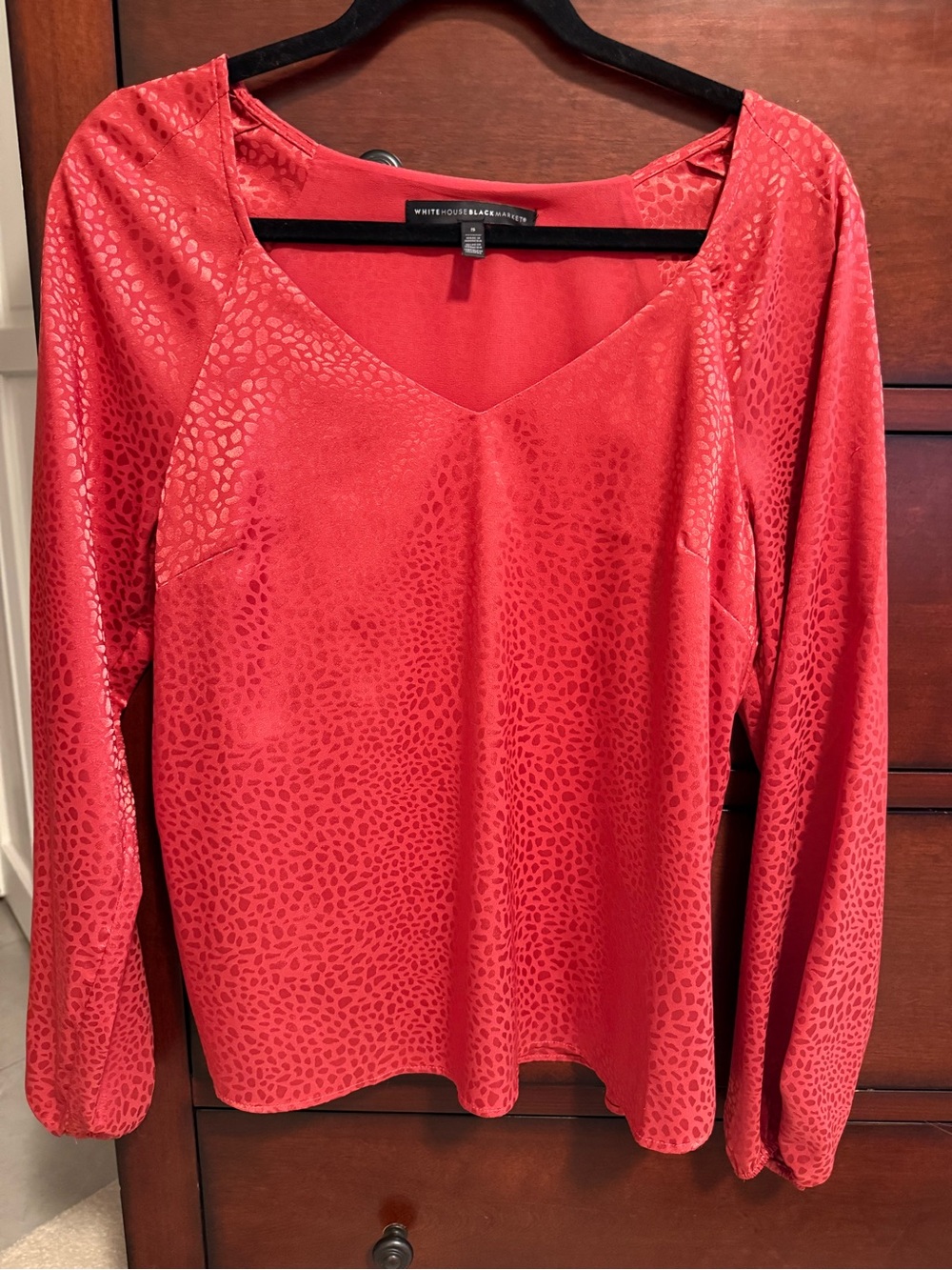 White House Black Market Coral-Red Long Sleeve V-Neck Top